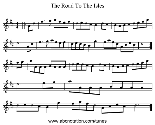The Road To The Isles - staff notation