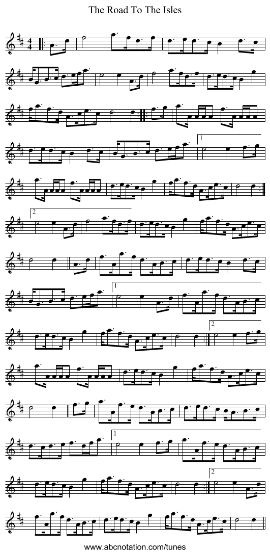 The Road To The Isles - staff notation