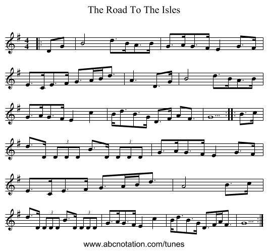 The Road To The Isles - staff notation
