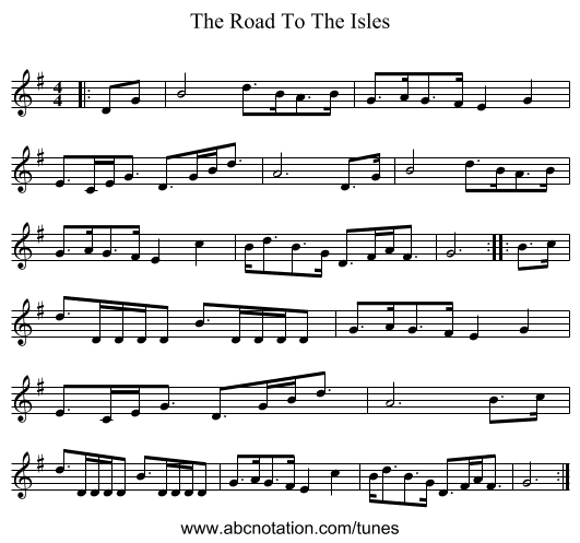 The Road To The Isles - staff notation