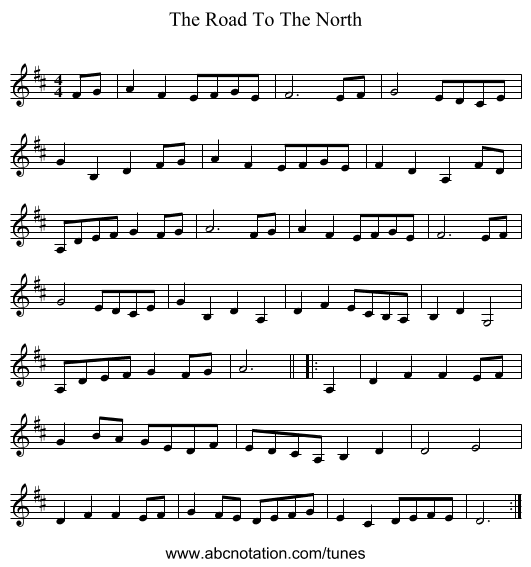 The Road To The North - staff notation