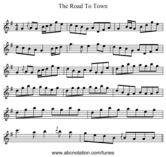 The Road To Town - staff notation
