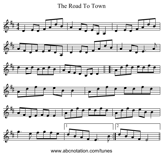 The Road To Town - staff notation