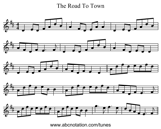 The Road To Town - staff notation