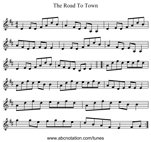 The Road To Town - staff notation