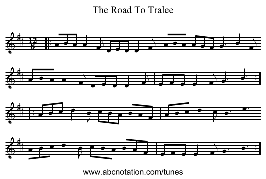 The Road To Tralee - staff notation