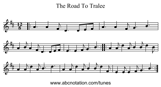 The Road To Tralee - staff notation