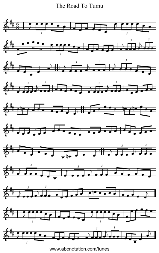 The Road To Tumu - staff notation