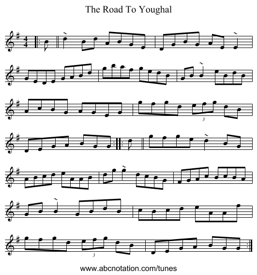 The Road To Youghal - staff notation