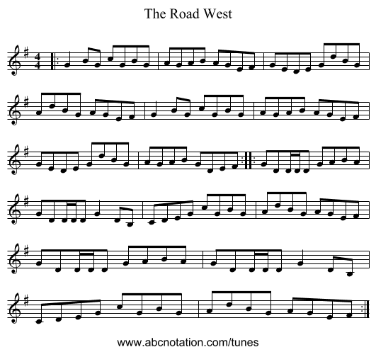 The Road West - staff notation
