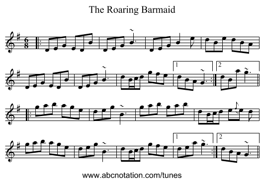 The Roaring Barmaid - staff notation