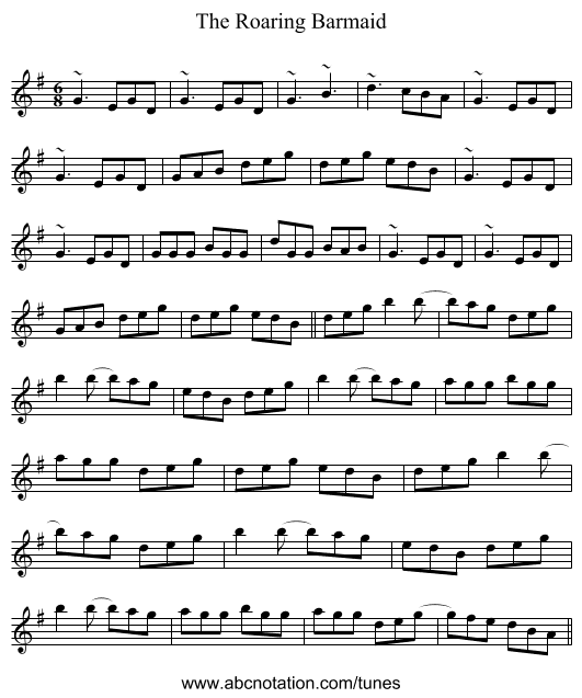 The Roaring Barmaid - staff notation