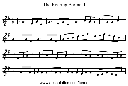 The Roaring Barmaid - staff notation