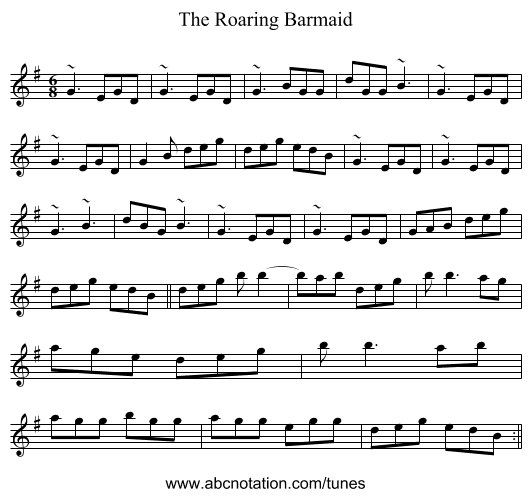 The Roaring Barmaid - staff notation