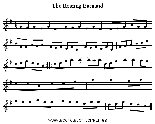 The Roaring Barmaid - staff notation