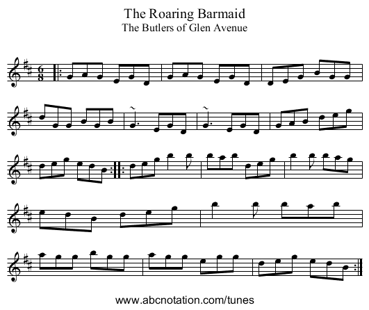 The Roaring Barmaid - staff notation