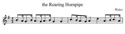 the Roaring Hornpipe - staff notation