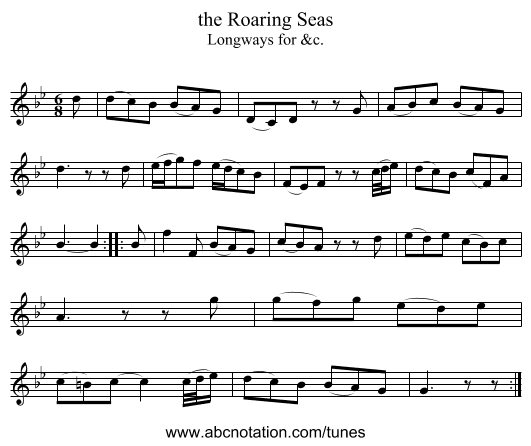 the Roaring Seas - staff notation