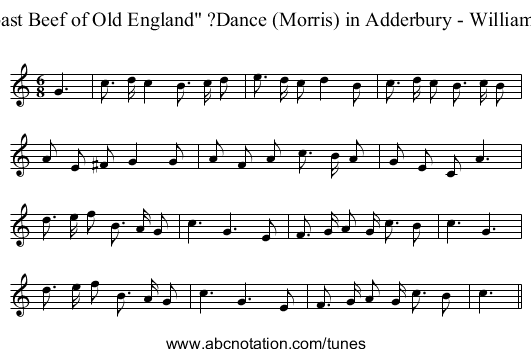 The Roast Beef of Old England ?Dance (Morris) in Adderbury - William Walton - staff notation