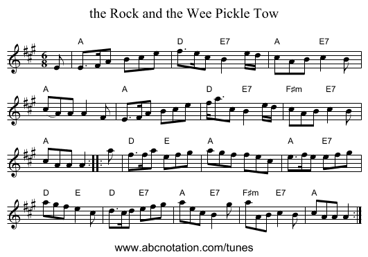 the Rock and the Wee Pickle Tow - staff notation