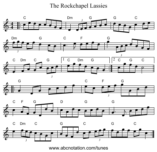 The Rockchapel Lassies - staff notation