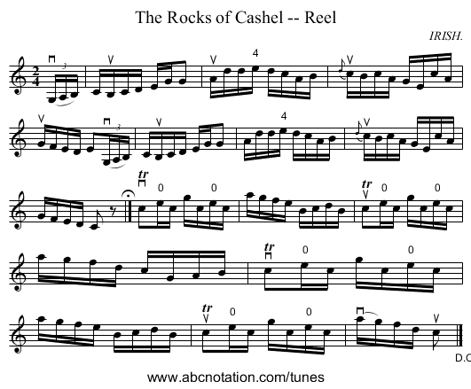 The Rocks of Cashel -- Reel - staff notation