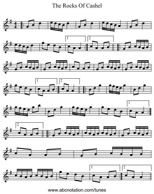 The Rocks Of Cashel - staff notation