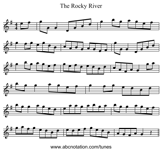 The Rocky River - staff notation