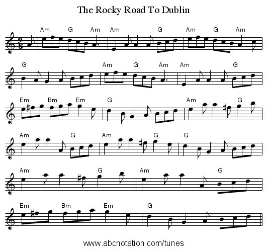 The Rocky Road To Dublin - staff notation