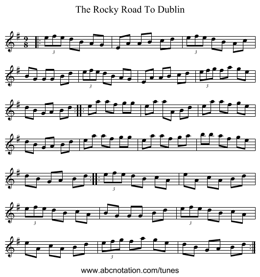 The Rocky Road To Dublin - staff notation