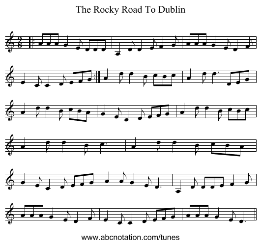 The Rocky Road To Dublin - staff notation