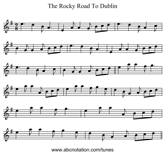The Rocky Road To Dublin - staff notation