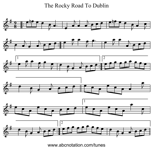 The Rocky Road To Dublin - staff notation