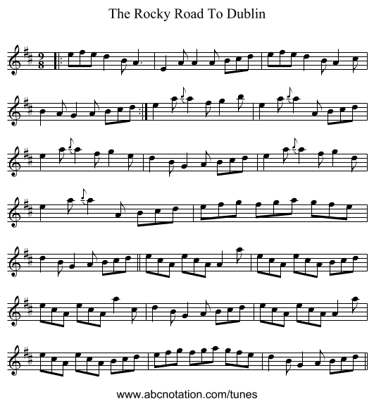 The Rocky Road To Dublin - staff notation