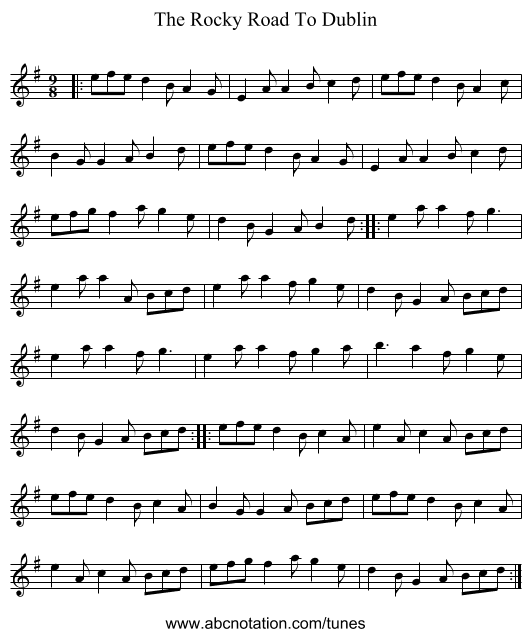 The Rocky Road To Dublin - staff notation