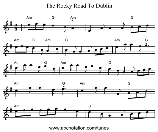 The Rocky Road To Dublin - staff notation
