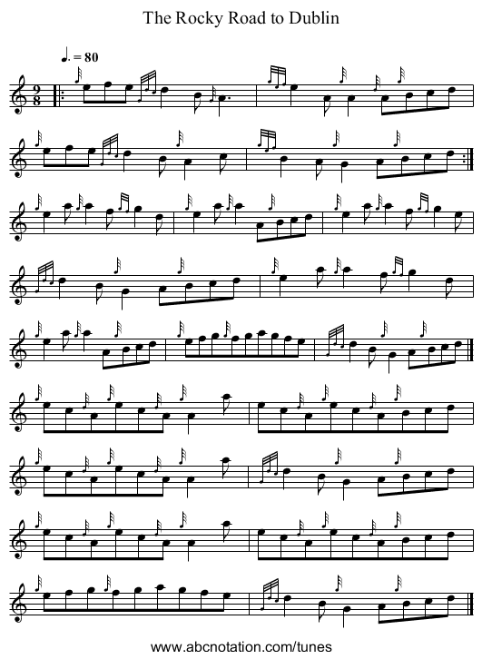 The Rocky Road to Dublin - staff notation