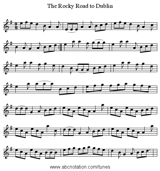 The Rocky Road to Dublin - staff notation