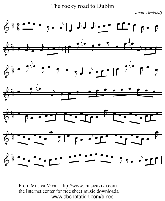 The rocky road to Dublin - staff notation