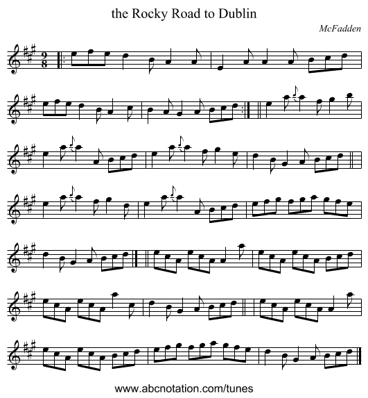 the Rocky Road to Dublin - staff notation