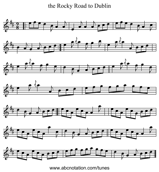 the Rocky Road to Dublin - staff notation