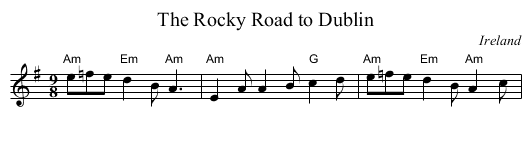 The Rocky Road to Dublin - staff notation