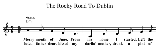 The Rocky Road To Dublin - staff notation