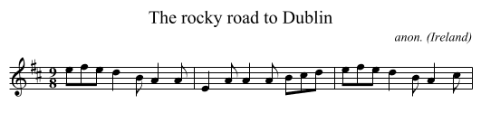 The rocky road to Dublin - staff notation