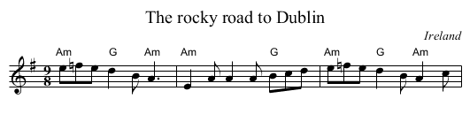 The rocky road to Dublin - staff notation