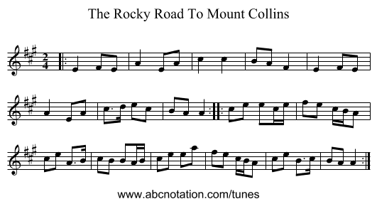 The Rocky Road To Mount Collins - staff notation