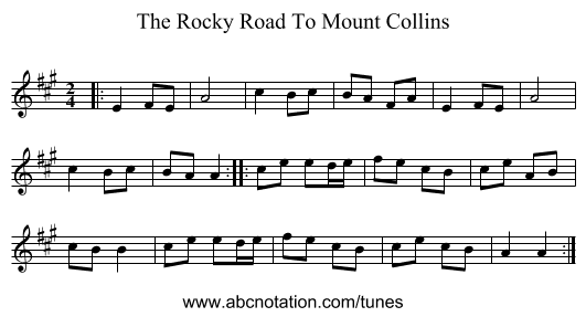 The Rocky Road To Mount Collins - staff notation
