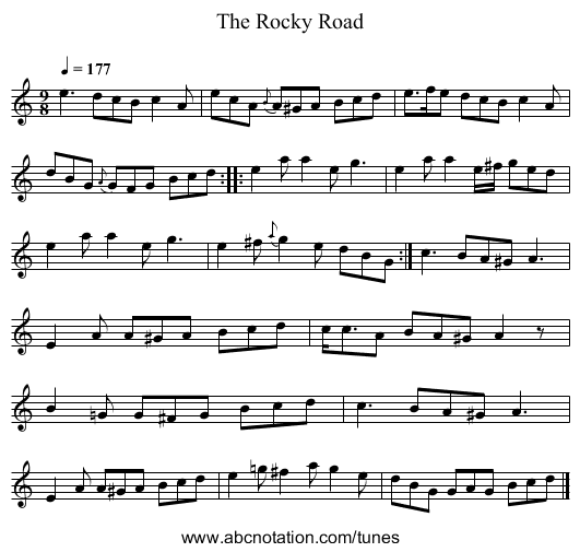 The Rocky Road - staff notation