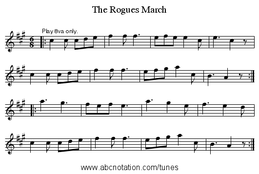 The Rogues March - staff notation