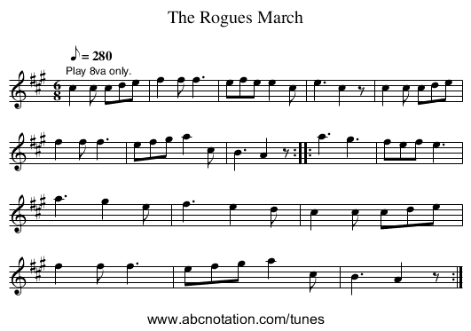The Rogues March - staff notation